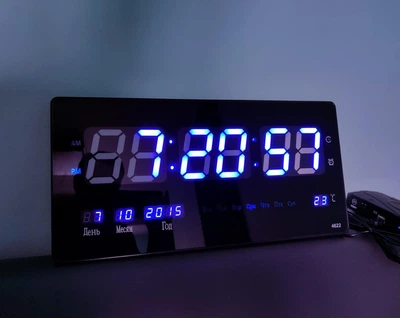 Настінний електронний годинник LED Digital Clock JH 4622-3 Синє підсвічування дисплея 46х22х5 см