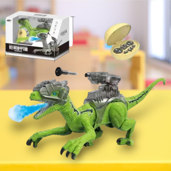 Робот Динозавр Le Neng Toys Velociraptor Green пускает пар аккумулятор 3,7 V звуковые и световые эффекты на радиоуправлении