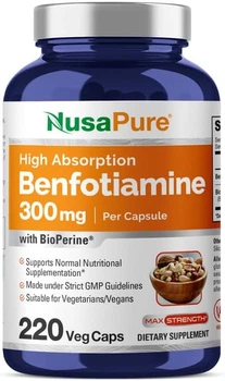 Бенфотиамин высокой степени усвоения премиум-класса NusaPure Benfotiamine 220 капсул