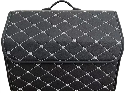 Автомобильный органайзер (саквояж) с ручкой в ​​багажник Optima Bag-M 40х32х30 см из экокожи Черный с белой прошивкой (OPT-BAG-M)