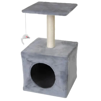 Когтеточка-домик для кошек Bonro B-95 с полкой 30 x 30 x 60 см серая (21-76-42400593)