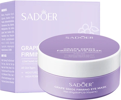 Гідрогелеві патчі під очі Sadoer Grape Seeds Firming Eye Mask з екстрактом виноградних кісточок 60 шт (6973098892694)