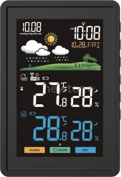 Метеостанція BALDR B0360WST2H2PR-V1 із зовнішнім датчиком, радіогодинником, цифровим кольоровим дисплеєм ,чорна