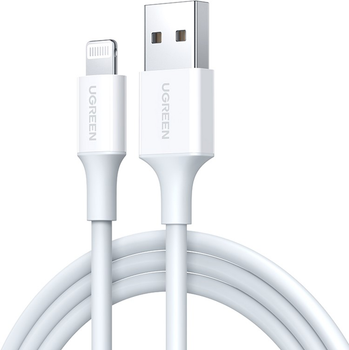 Кабель Ugreen US155 USB 2.0 Male to Lightning Male Cable Nickel Plating ABS Shell 2.4A 2 м White (6957303827305)