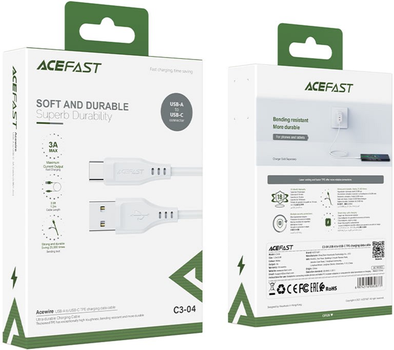 Кабель Acefast C3-04 USB to Type-C 3A 1.2 м TPE TPE connectors White (AFC3-04W)