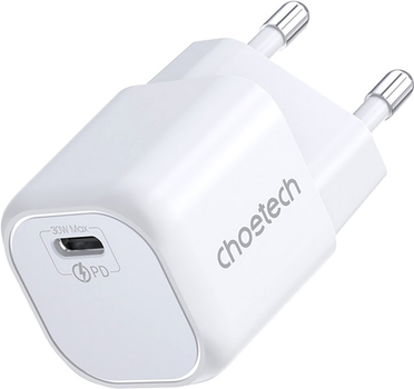 Зарядний пристрій CHOETECH PD5007 1хUSB-C 30W PD QC3.0 White (PD5007-EU-WH)