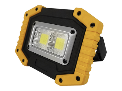 Прожектор LED 10W 2COB 500LM 6500K IP54 желто-черный с USB+кнопка батарейка "LEMANSO" LMP101
