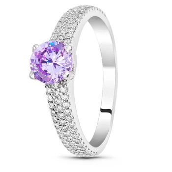 Серебряное кольцо с фиолетовым фианитом Солнце ПДК64ЦЛ 18.5р.