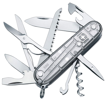 Ніж складаний, мультитул Victorinox Huntsman (91мм, 15 функцій), срібний прозорий. 1.3713.Т7