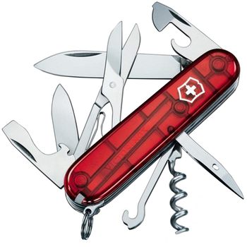 Ніж складаний, мультитул Victorinox Climber (91мм, 14 функцій), червоний прозорий. 1.3703.Т