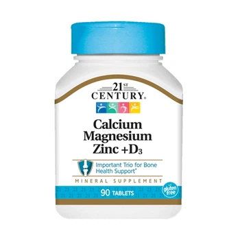 Вітаміни та мінерали 21st Century Calcium Magnesium Zinc + D3, 90 таблеток