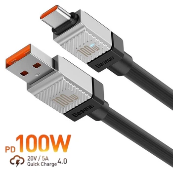 Кабель Type-C на USB з підсвічуванням Baseus CoolPlay Series Fast Charging (1m, 100W, 6A, 480 Mbps). Black