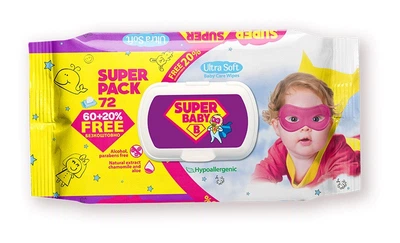 Влажные салфетки Super Baby SuperPak, sensitive ромашка и алоэ, 72 шт.