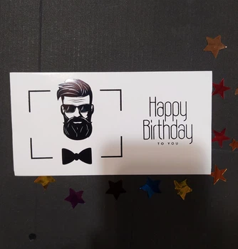 Конверт для грошей Happy Birthday Бородач білий тиснення чорним 8954