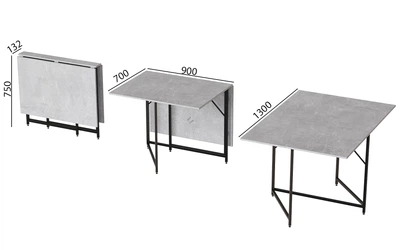 Стол трансформер книжка Вуди Ferrum-decor 75x130x90 Черный металл ДСП Бетон 16 мм (VOODY3000)