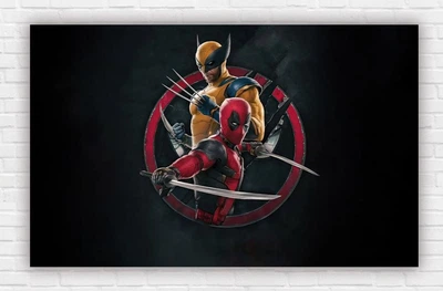 Паперовий плакат "Супергерої Марвел / Marvel. Дедпул / Deadpool. Росомаха / Wolverine. Чорний фон" 120х75см