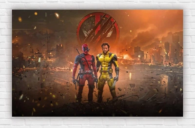 Паперовий плакат "Супергерої Марвел / Marvel. Дедпул / Deadpool. Росомаха / Wolverine. Вогонь" 120х75см