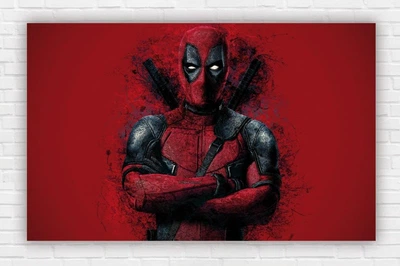 Бумажный плакат "Супергерои Марвел / Marvel. Дэдпул / Deadpool, красный фон" 120х75см
