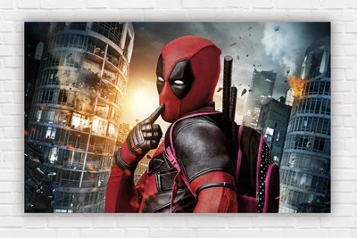 Бумажный плакат "Супергерои Марвел / Marvel. Дэдпул / Deadpool с рюкзаком" 120х75см