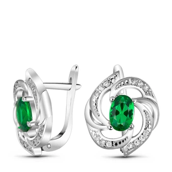 Серебряные серьги с изумрудами нано Мария