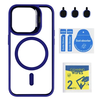 Чохол TPU+PC+Metal Stand Case with MagSafe and Camera Lenses для iPhone 15 Pro Колір Dark Blue
