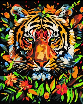 Картина по номерам Тигр в цветах (на чёрном холсте) (BSB0026) Brushme 40x50 см