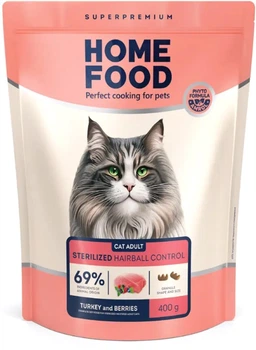 Полнорационный сухой корм для взрослых кошек Home Food Cat Adult Вывод шерсти «Hairball Control» 400 г (4820235020149)