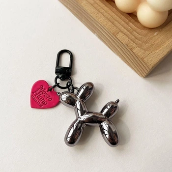 Женский мини брелок-подвеска "Balloon Dog" для ключей / на сумку в форме собачки, черный с розовым (88211056)