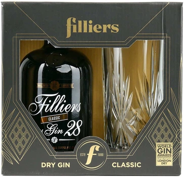 Джин Filliers Dry Gin 28 Classic 0.5 л 46% + стакан в подарочной упаковке (5425008643434)