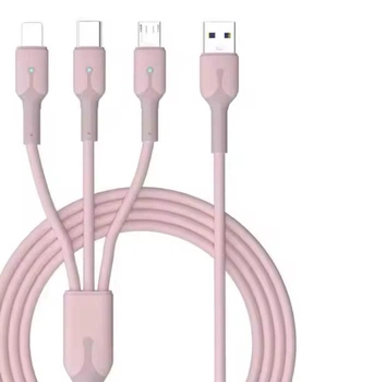 Кабель для зарядки универсальный 3 в 1 Lightning micro-USB USB Type-C розовый