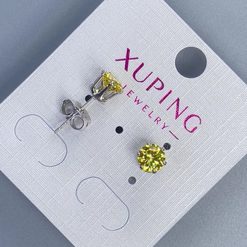 Серьги-пусеты Xuping с жёлтым камнем в оправе «Корона» 6 мм, родированное покрытие, ida55444