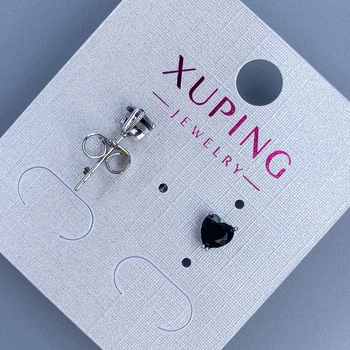 Сережки пусети кульчики Xuping Серце з чорним каменем 5мм+- родій, ida55821