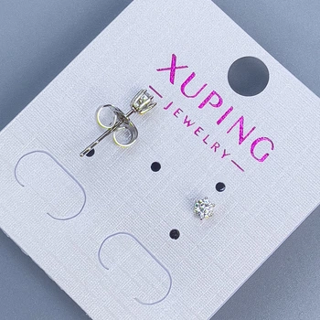 Серьги-пусеты Xuping с белым камнем 3 мм, родий, ida55282