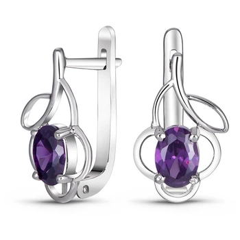 Серебряные серьги с фиолетовыми фианитами Фиалка