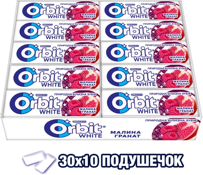 Упаковка жевательной резинки Orbit White Малина-Гранат 14 г х 30 шт (4009900540414)