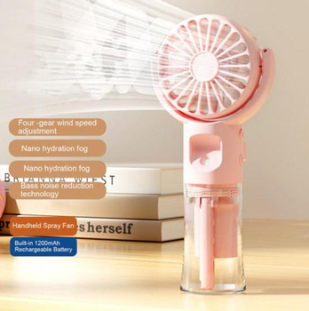 Вентилятор ручной аккумуляторный Mini Spray Fan F4 с распылителем воды Розовый