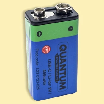 Аккумулятор литий-ионный Quantum 4O0mAh, крона 9V с зарядкой USB