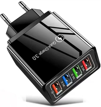 Зарядное устройство Блок питания для телефона Linktech BK382 18W 4 USB Блок зарядки для Samsung, iPhone, Xiaomi, Redmi, Huawei, Realme Black