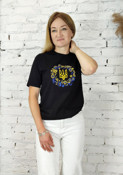 Футболка вишиванка чорна вишита орнаментом тризуб-вінок M 01400 -M
