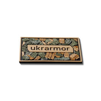 Патч (шеврон) с надписью Ukrarmor, на липучке, цветной. Мягкий ПВХ пластик 8 х 4.5 см