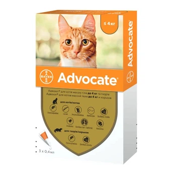 Капли от паразитов Bayer Advocate для кошек до 4 кг, 1 пипетка