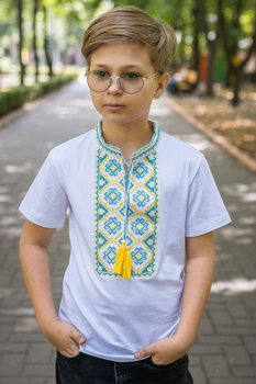 Вышиванка для мальчика 6-14 лет Kosar с коротким рукавом, 128, Белый