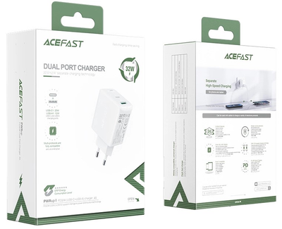 Мережевий зарядний пристрій Acefast A5 32W USB-C+USB-A White (6974316280125)