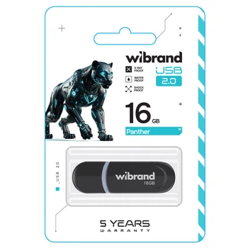 USB флеш накопитель пластиковый брелок с колпачком Flash Wibrand WI2.0/PA16P2B USB 2.0 Panther 16Gb Black