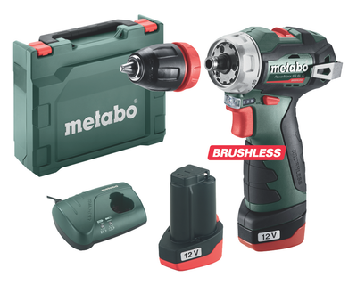 Профессиональная аккумуляторная бесщеточная дрель-шуруповерт Metabo PowerMaxx BS BL Q 12V 2x2Ah Li-Power ЗП LC 40 Пластиковый кофр (601749500)