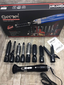 Фен-стайлер для волосся 10 в 1 Gemei GM-4833 фен, щітка, концентратор, щипці