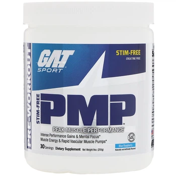 Формула с оксидом азота GAT, PMP, до физической активности, пиковая работы мышц, голубая малина, 255 г (9 унций) (10770764)