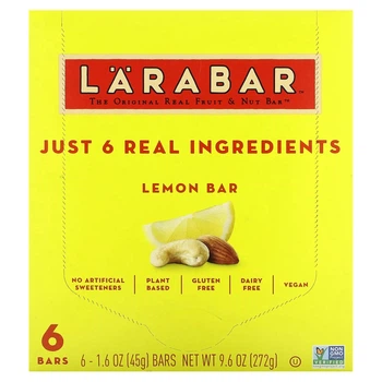 Поживні батончики Larabar, Original Real Fruit & Nut Bar, Lemon, 6 Bars, 1.6 oz (45 g) Each (11982389)
