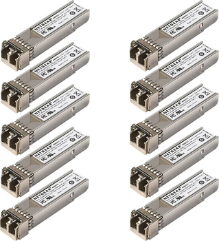 Zestaw 10 modułów SFP Netgear AXM761 10GBase-SR dla światłowodów wielomodowych 50/125 µm OM3/OM4 (AXM761P10-10000S)