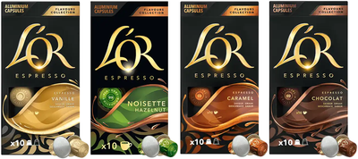 Кава в капсулах Nespresso L'or Flavours Pack (4 види упаковок по 10 капсул)
